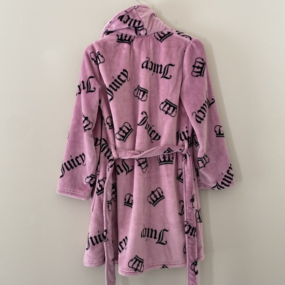 Juicy Couture Plush Soft Logo Graphic Robe JC Crowns Mauve and Black Size S M - Picture 6 of 10